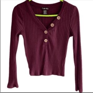 Timing ribbed cotton v-neck oversized buttons long sleeves top. Size small.